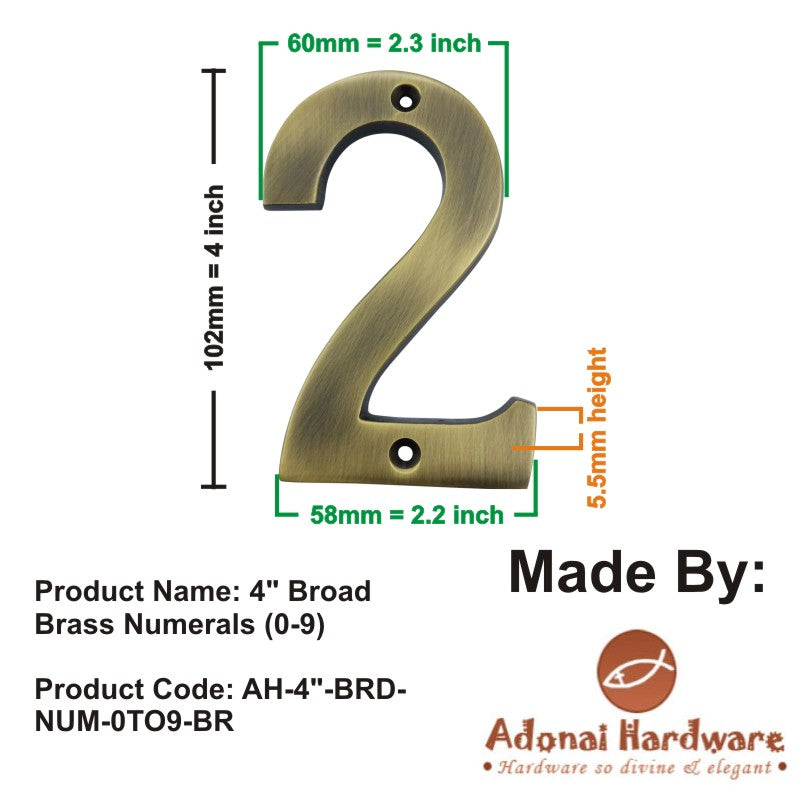 4" Broad Brass Numerals (0-9)