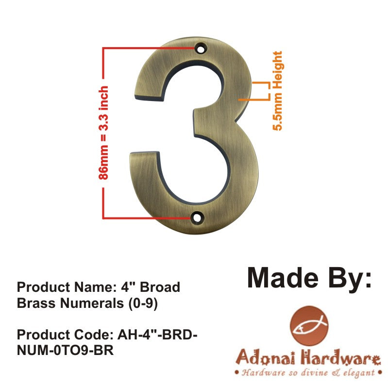 4" Broad Brass Numerals (0-9)