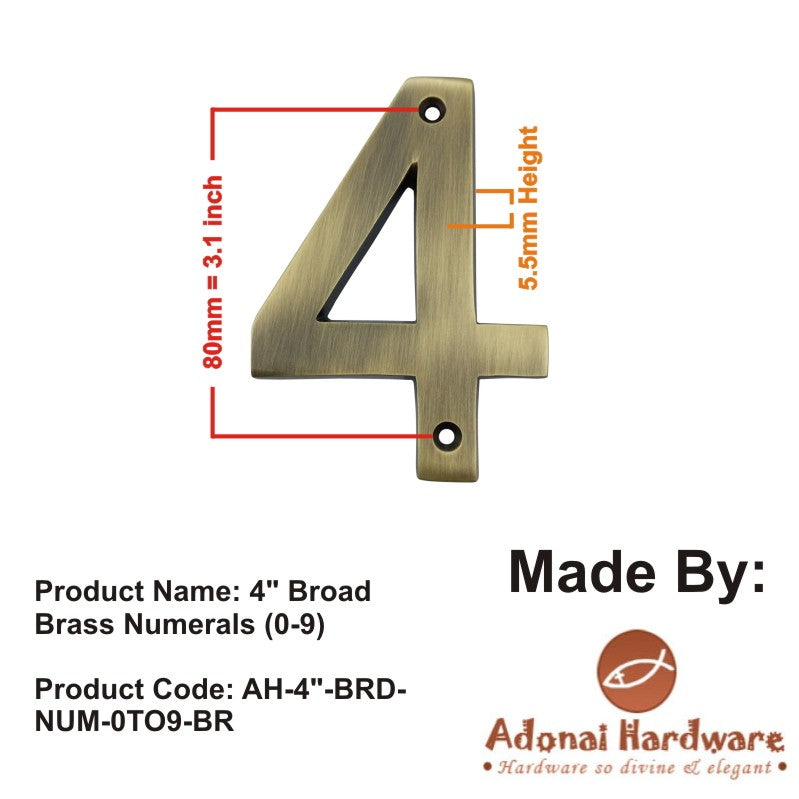 4" Broad Brass Numerals (0-9)