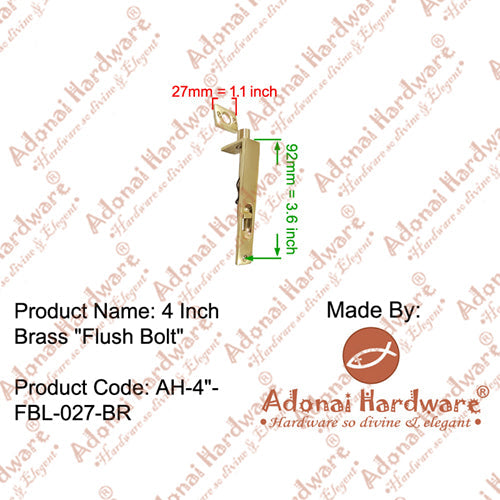 4" Brass Flush Bolt