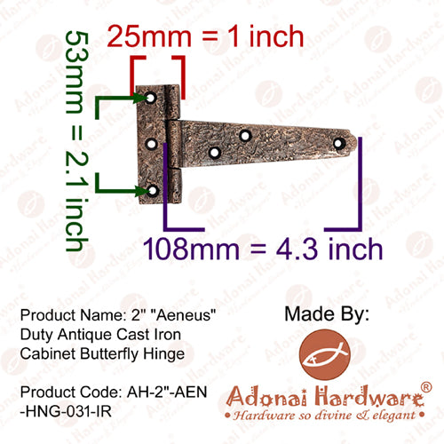 4 Inch Makheloth Antique Cast Iron Heavy Duty Strap T-Hinge with Texture