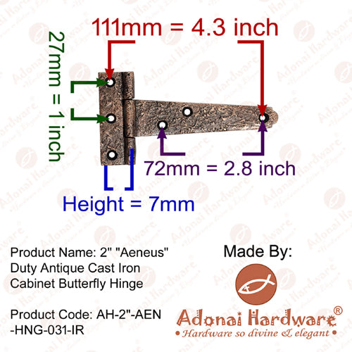 4 Inch Makheloth Antique Cast Iron Heavy Duty Strap T-Hinge with Texture