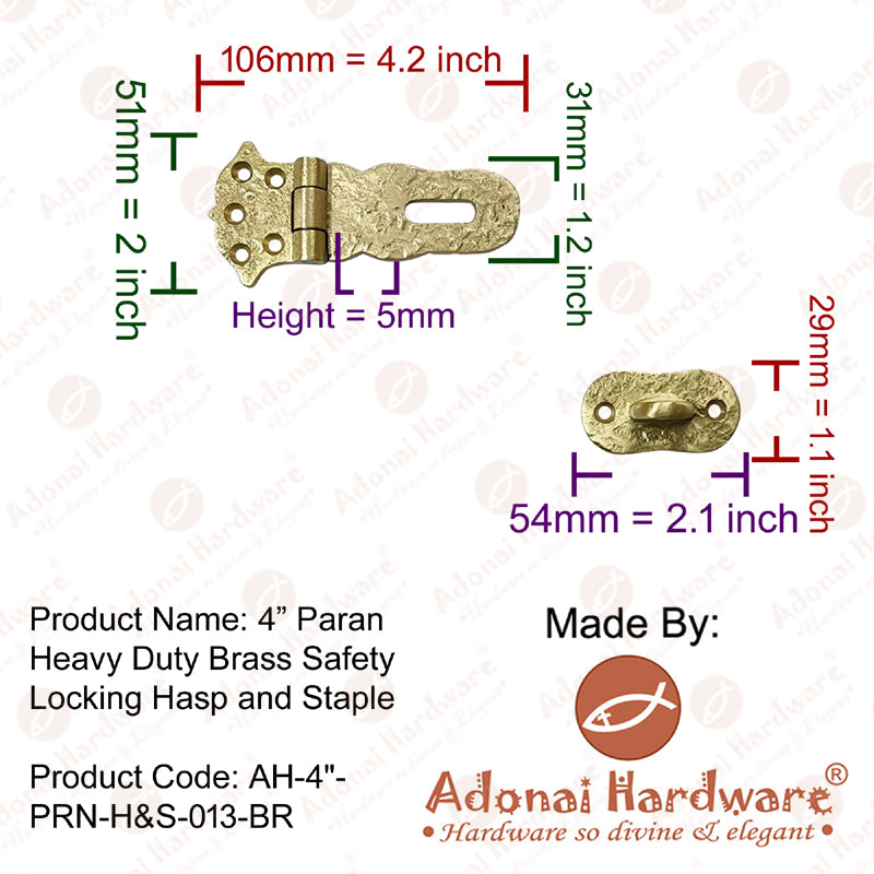 4 Inch Paran Heavy Duty Brass Safety Locking Hasp and Staple