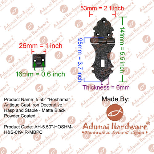 5.50" "Hoshama" Antique Cast Iron Decorative Hasp and Staple