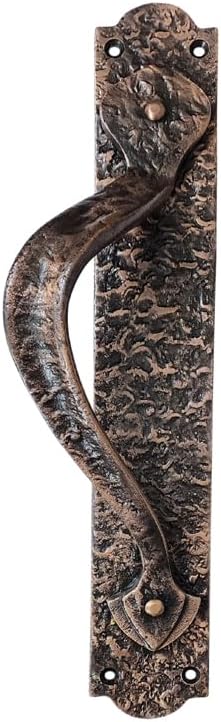 "Cappadocia" Black Antique Iron Door Pull with Plate (Left Hand)