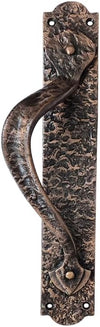 "Cappadocia" Black Antique Iron Door Pull with Plate (Left Hand)
