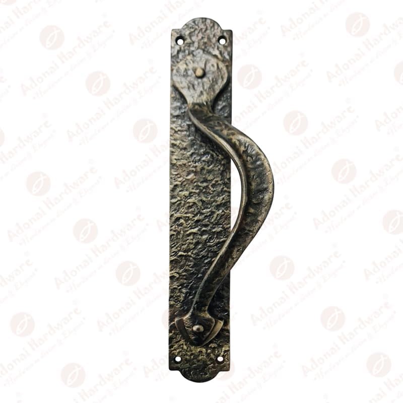 "Cappadocia" Black Antique Iron Door Pull with Plate (Right Hand)