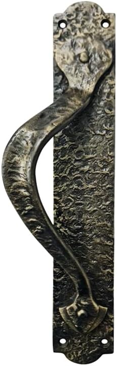 "Cappadocia" Black Antique Iron Door Pull with Plate (Left Hand)