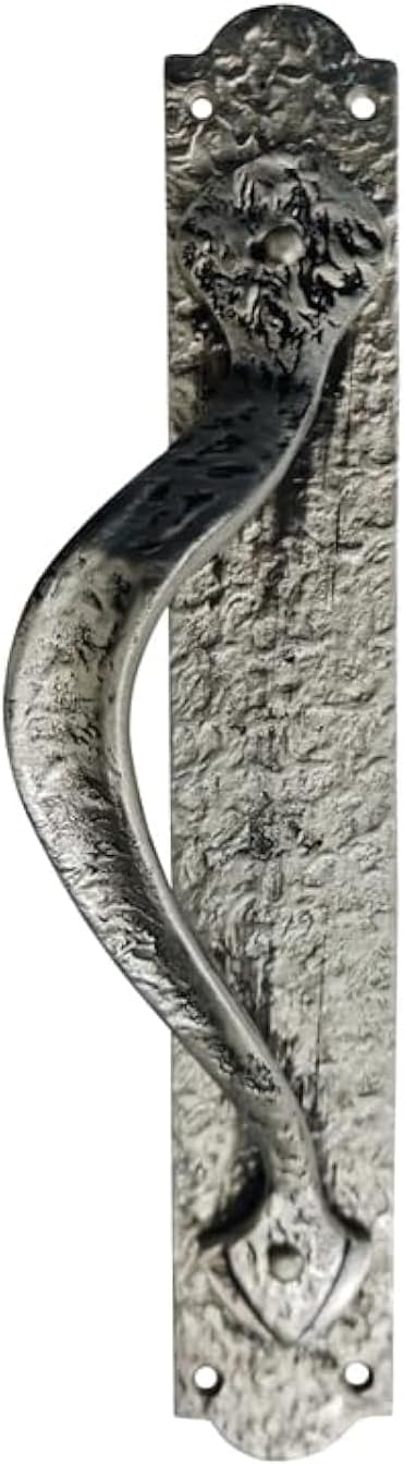 "Cappadocia" Black Antique Iron Door Pull with Plate (Left Hand)