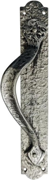 "Cappadocia" Black Antique Iron Door Pull with Plate (Left Hand)