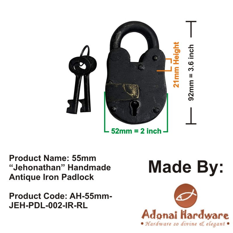 55mm "Jehonathan" Handmade Antique Iron Padlock