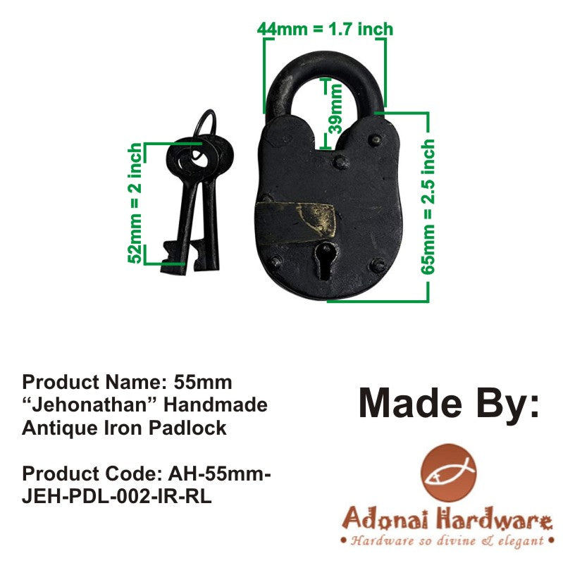 55mm "Jehonathan" Handmade Antique Iron Padlock