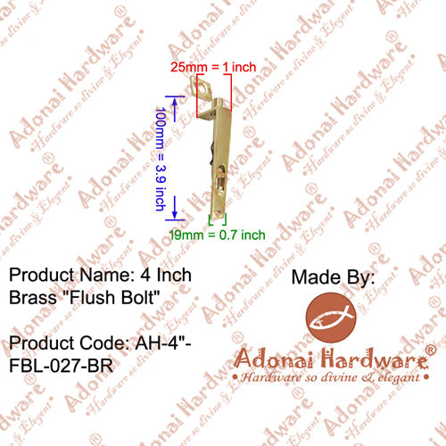 4" Brass Flush Bolt