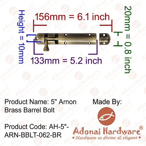 5" Arnon Brass Barrel Bolt