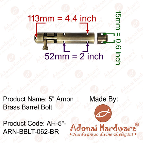 5" Arnon Brass Barrel Bolt