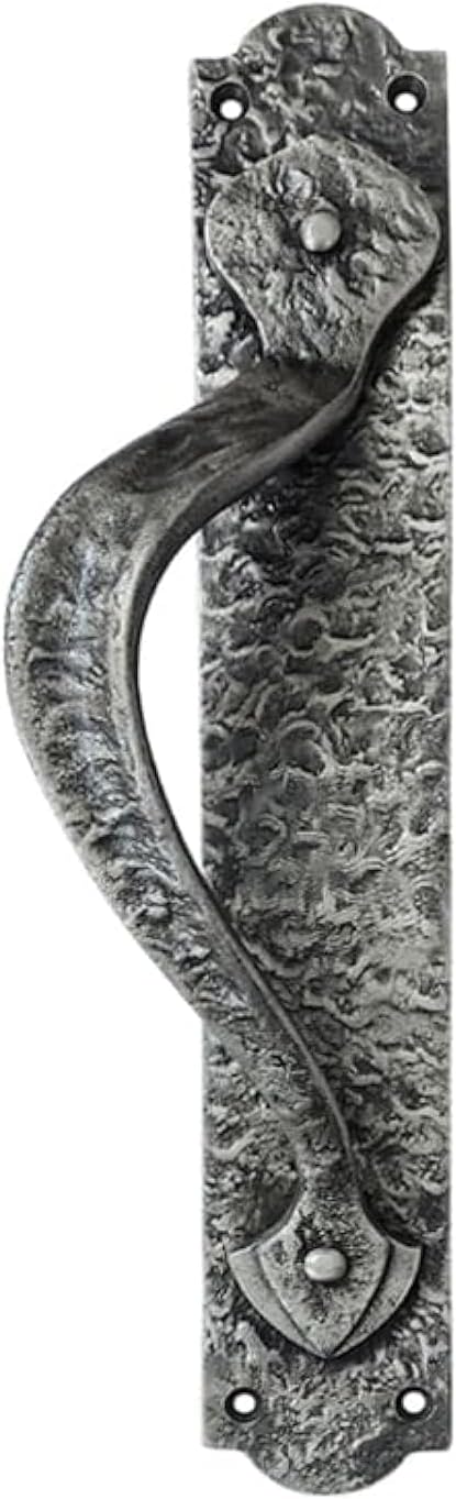 "Cappadocia" Black Antique Iron Door Pull with Plate (Left Hand)