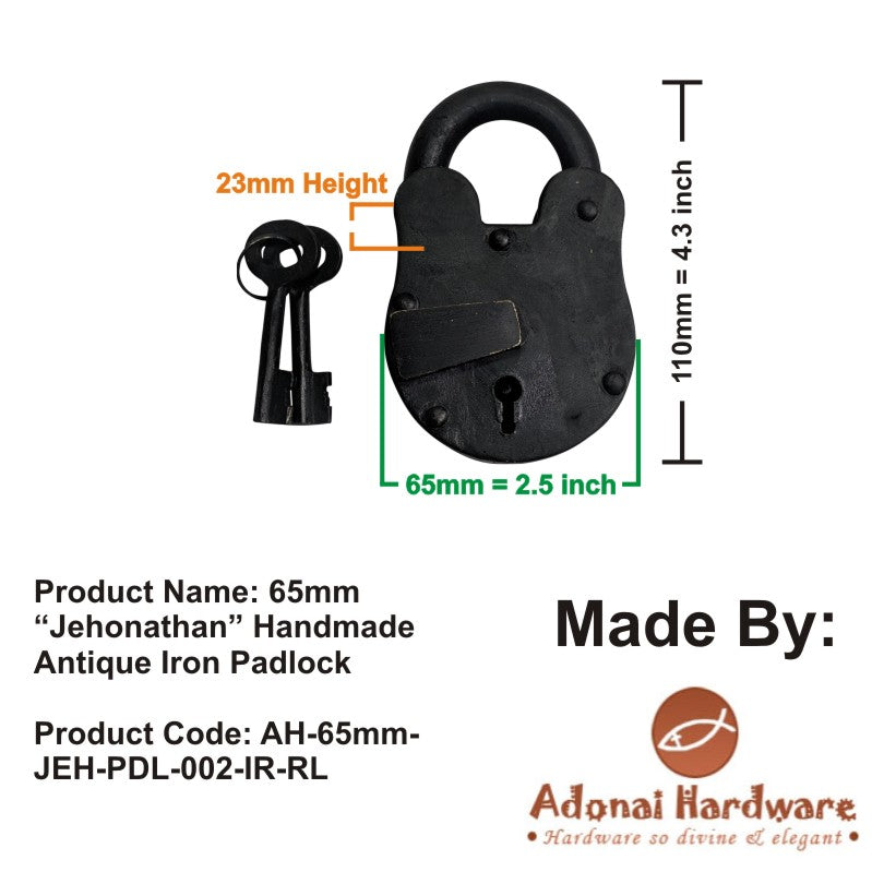 65mm "Jehonathan" Handmade Antique Iron Padlock