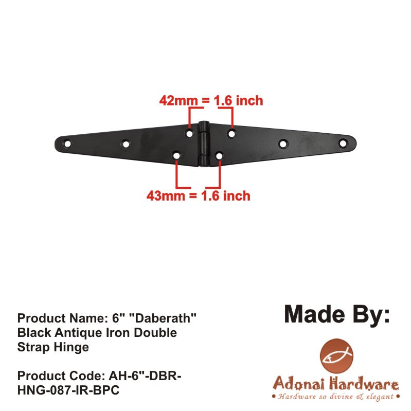 6" "Daberath" Black Antique Iron Double Strap Hinge