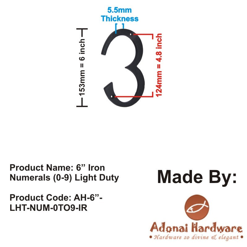 6" Iron Numerals (0-9) Light Duty