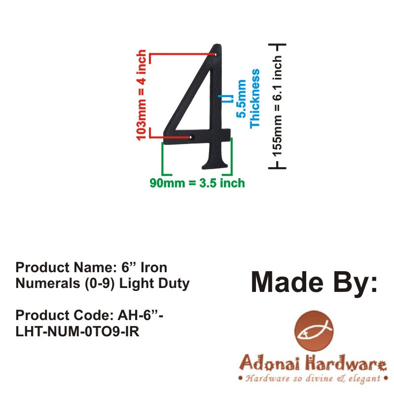 6" Iron Numerals (0-9) Light Duty