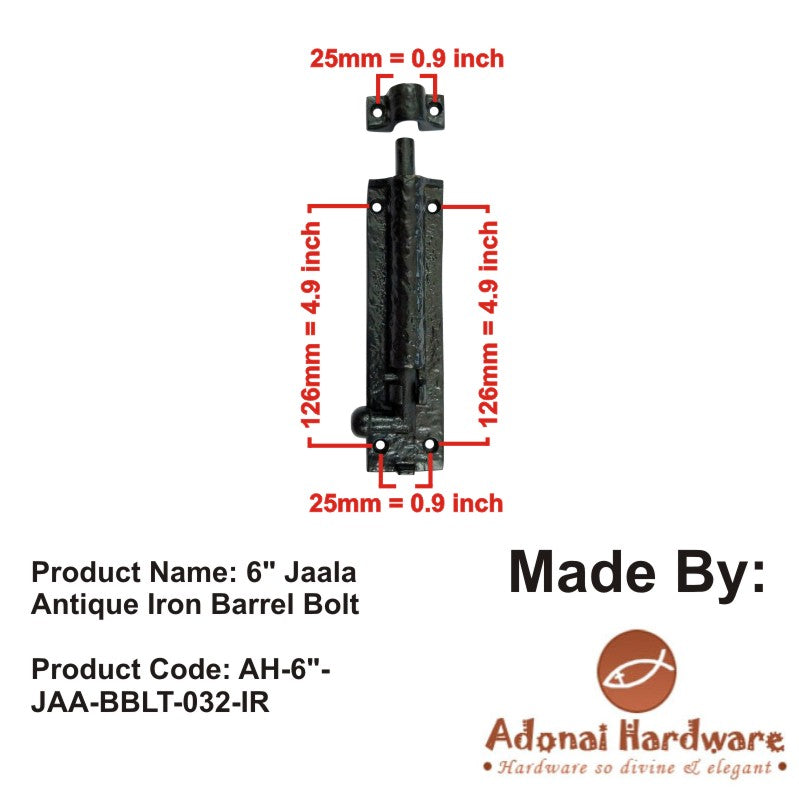 6" Jaala Antique Iron Barrel Bolt