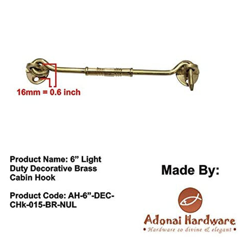 6" Light Duty Decorative Brass Cabin Hook