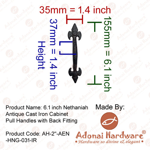 6.1 Inch "Nethaniah" Antique Cast Iron Cabinet Pull Handles with Back Fitting