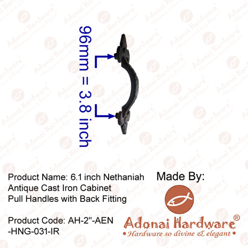6.1 Inch "Nethaniah" Antique Cast Iron Cabinet Pull Handles with Back Fitting