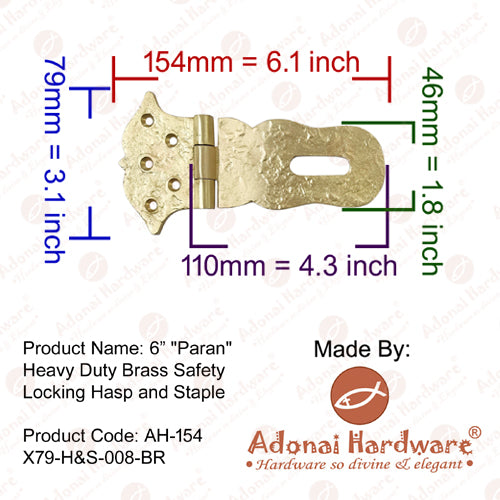 6 Inch Paran Heavy Duty Brass Safety Locking Hasp and Staple