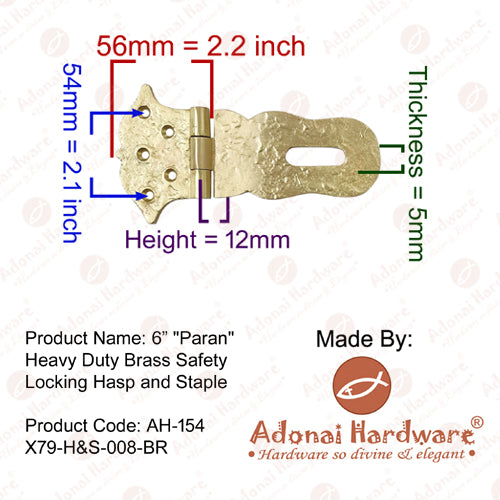 6 Inch Paran Heavy Duty Brass Safety Locking Hasp and Staple