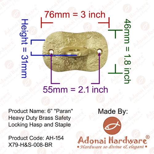 6 Inch Paran Heavy Duty Brass Safety Locking Hasp and Staple
