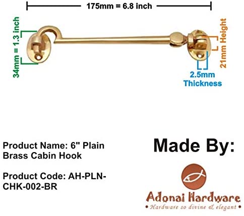 Buy 6" Plain Brass Cabin Hook-Premium Harware Products Online - Adonai Hardware