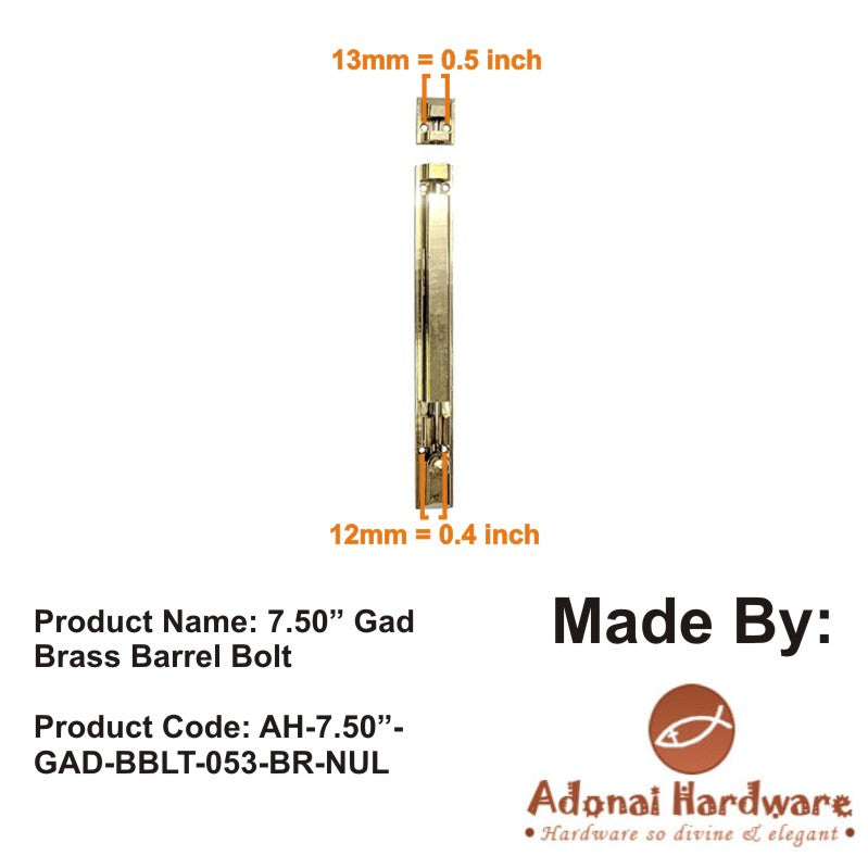 7.50" Gad Brass Barrel Bolt