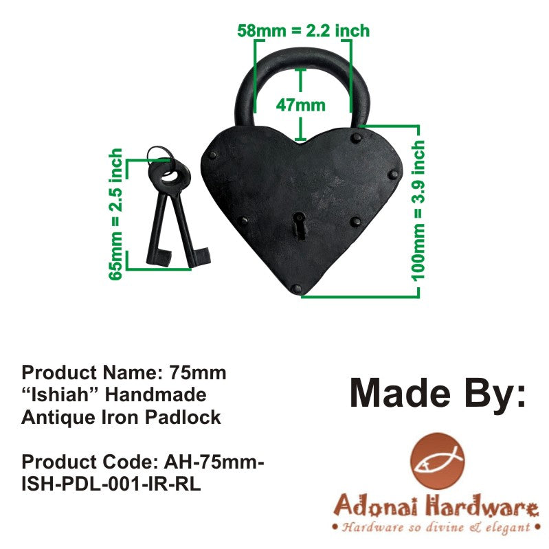 75mm "Ishiah" Handmade Antique Iron Padlock