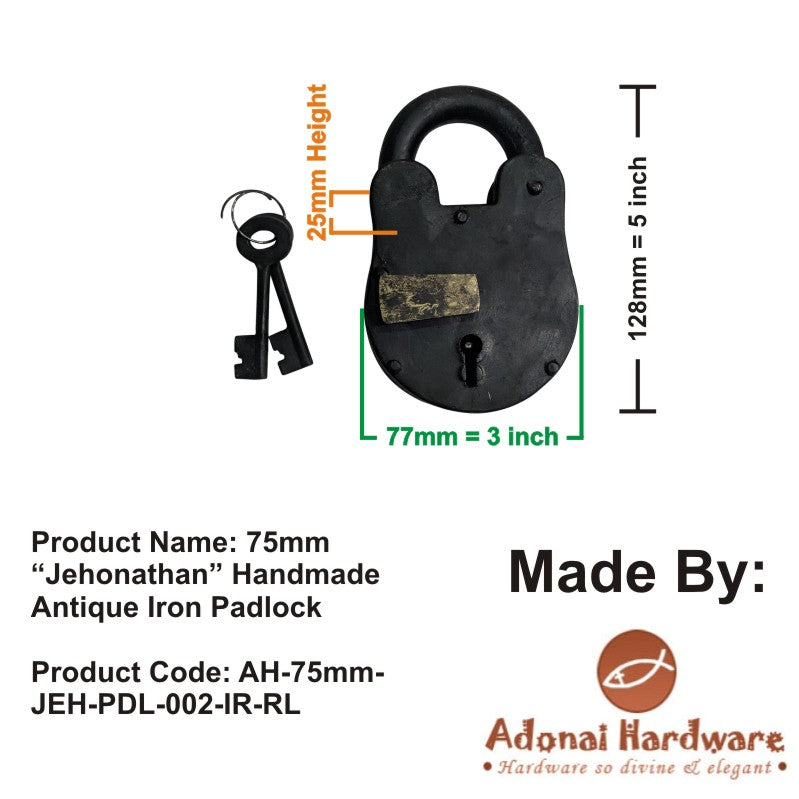 75mm "Jehonathan" Handmade Antique Iron Padlock