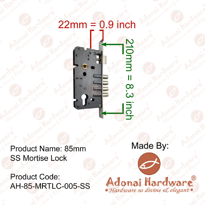 85mm SS Mortise Lock with Euro Profile or D/C Keyhole