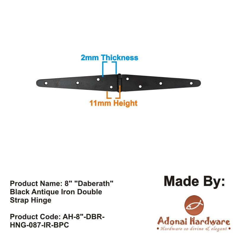 8" "Daberath" Black Antique Iron Double Strap Hinge