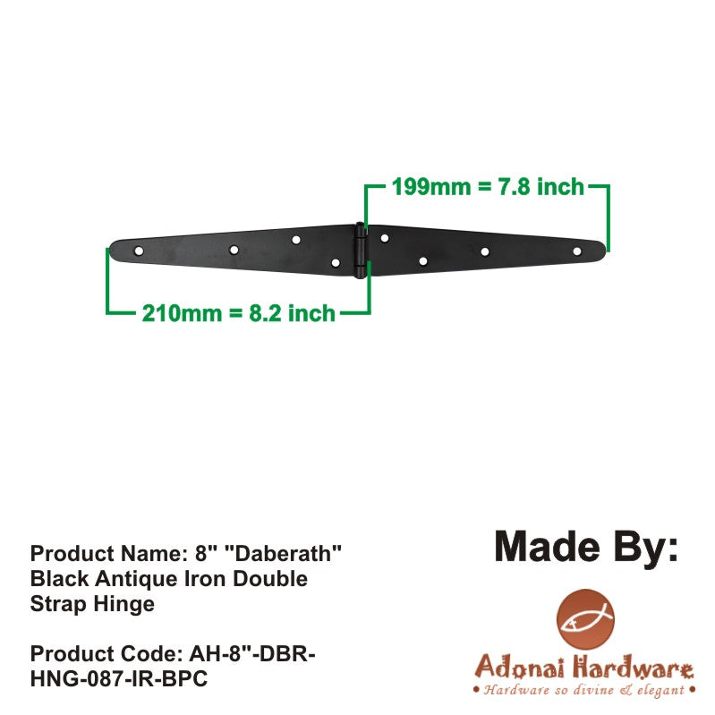 8" "Daberath" Black Antique Iron Double Strap Hinge