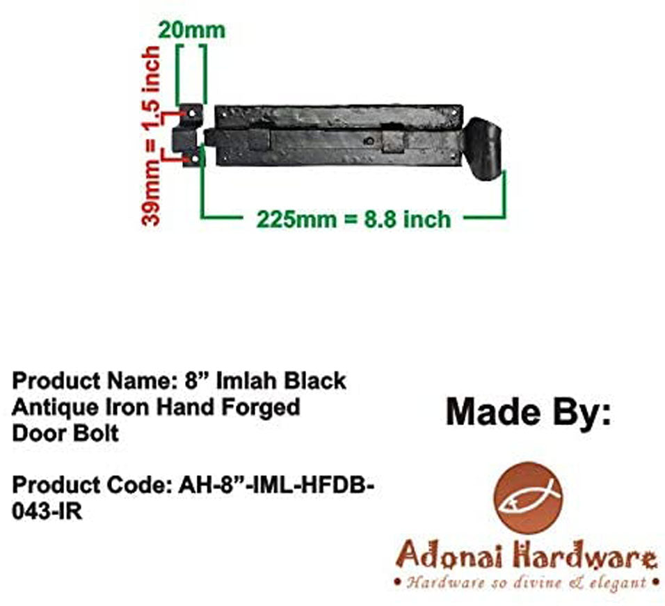8" Imlah Black Antique Iron Hand Forged Door Bolt