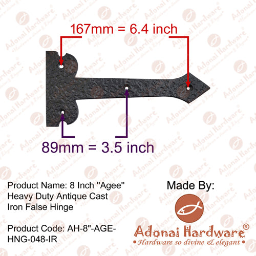 8 Inch "Agee" Black Antique Iron False Hinge Front