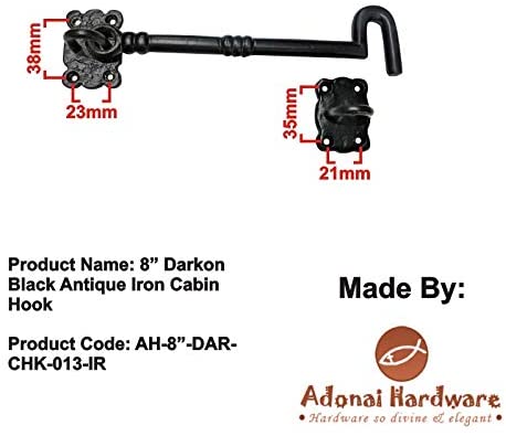 8" Darkon Black Antique Iron Cabin Hook