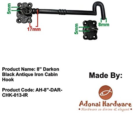 8" Darkon Black Antique Iron Cabin Hook