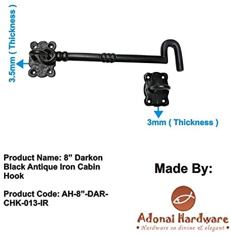 8" Darkon Black Antique Iron Cabin Hook