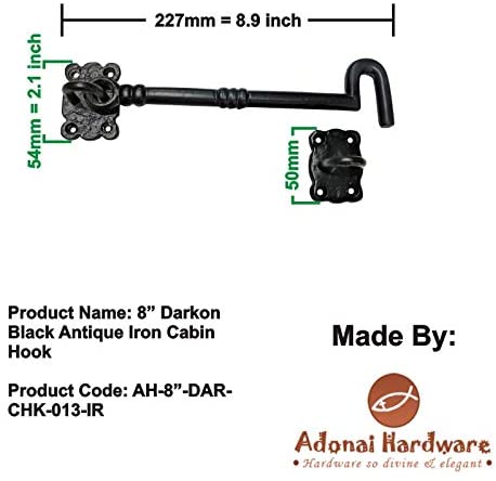8" Darkon Black Antique Iron Cabin Hook