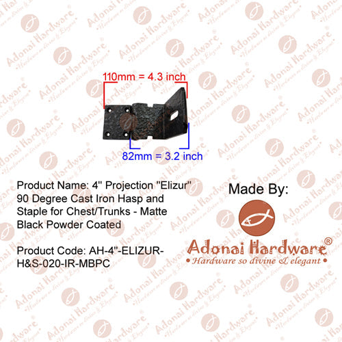 4" Projection"Elizur" 90 Degree Cast Iron Hasp and Staple