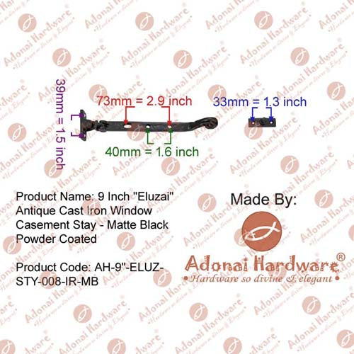 9.5 Inch "Eluzai" Heavy Duty Antique Cast Iron Sturdy Window Casement Stay