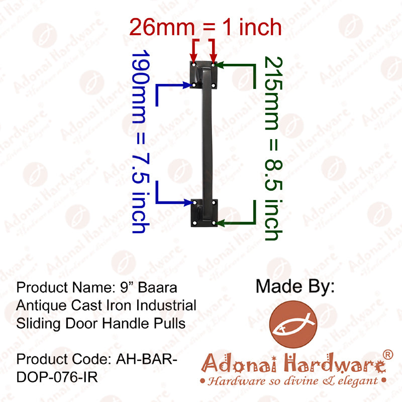 9 Inch Baara Black Antique Iron Door Pull