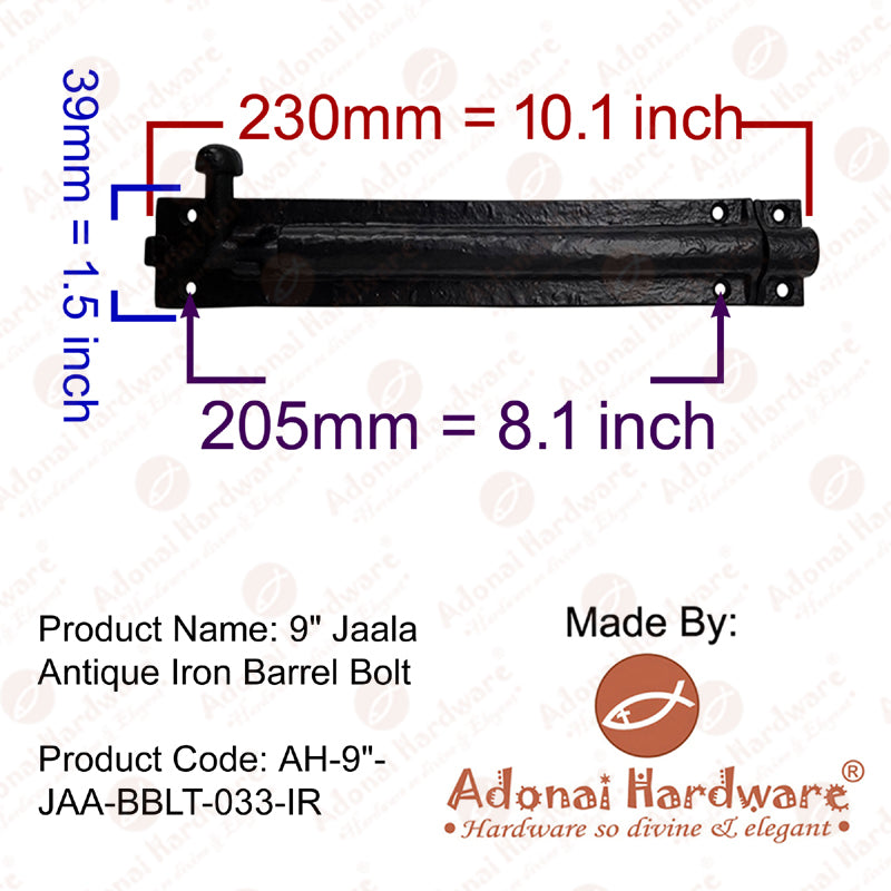 9" Jaala Antique Iron Barrel Bolt