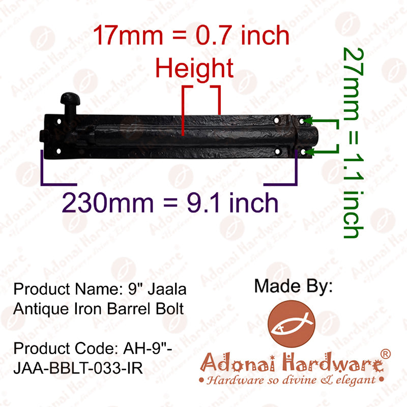 9" Jaala Antique Iron Barrel Bolt
