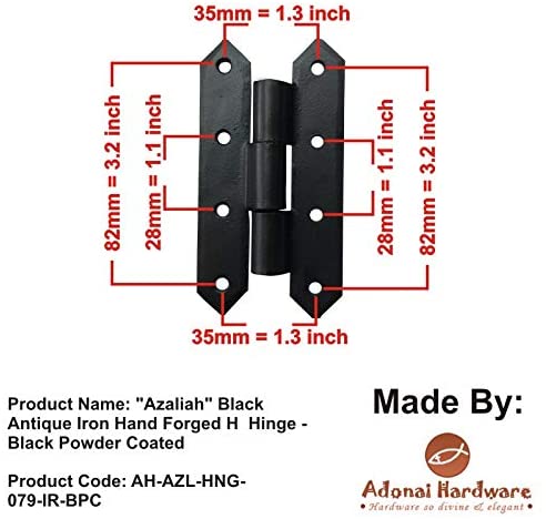 104mm "Azaliah" Black Antique Iron Hand Forged H Hinge